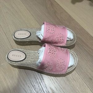 Gucci Pink Espadrille Slides